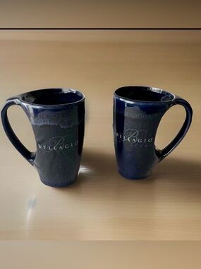 Bellagio Las Vegas Coffee Mugs 2 Blue Ceramic Cozy Cafe